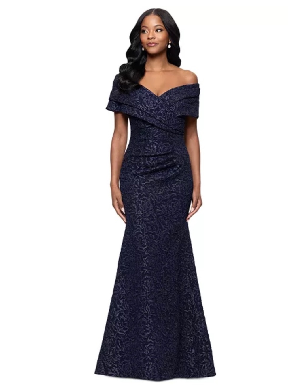 Betsy & Adam Women's Off-The-Shoulder Brocade Gown